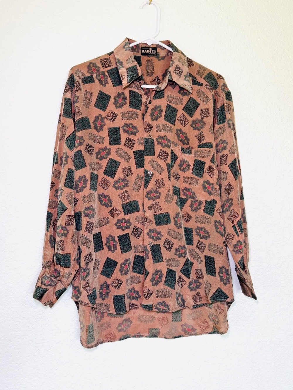 Radius Made in Italy Button Down Shirt Mens M Brown Resort Unisex Vintage 90s